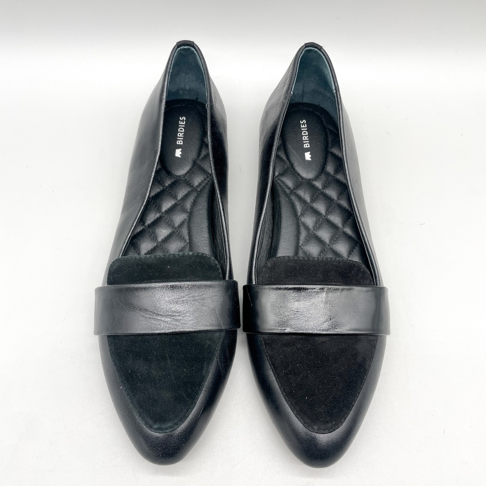 Birdies Womens 8 Sparrow Pointed Toe Loafers Black Leather Preppy Office Flats